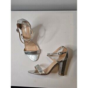 Glamourous Strappy Silver Block Heel Sandals Womens Wide Fit 7
